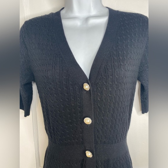 LOVERS + FRIENDS Bella Black Pearl Diamond like Button-Down Mini Sweater Dress - Picture 3 of 13